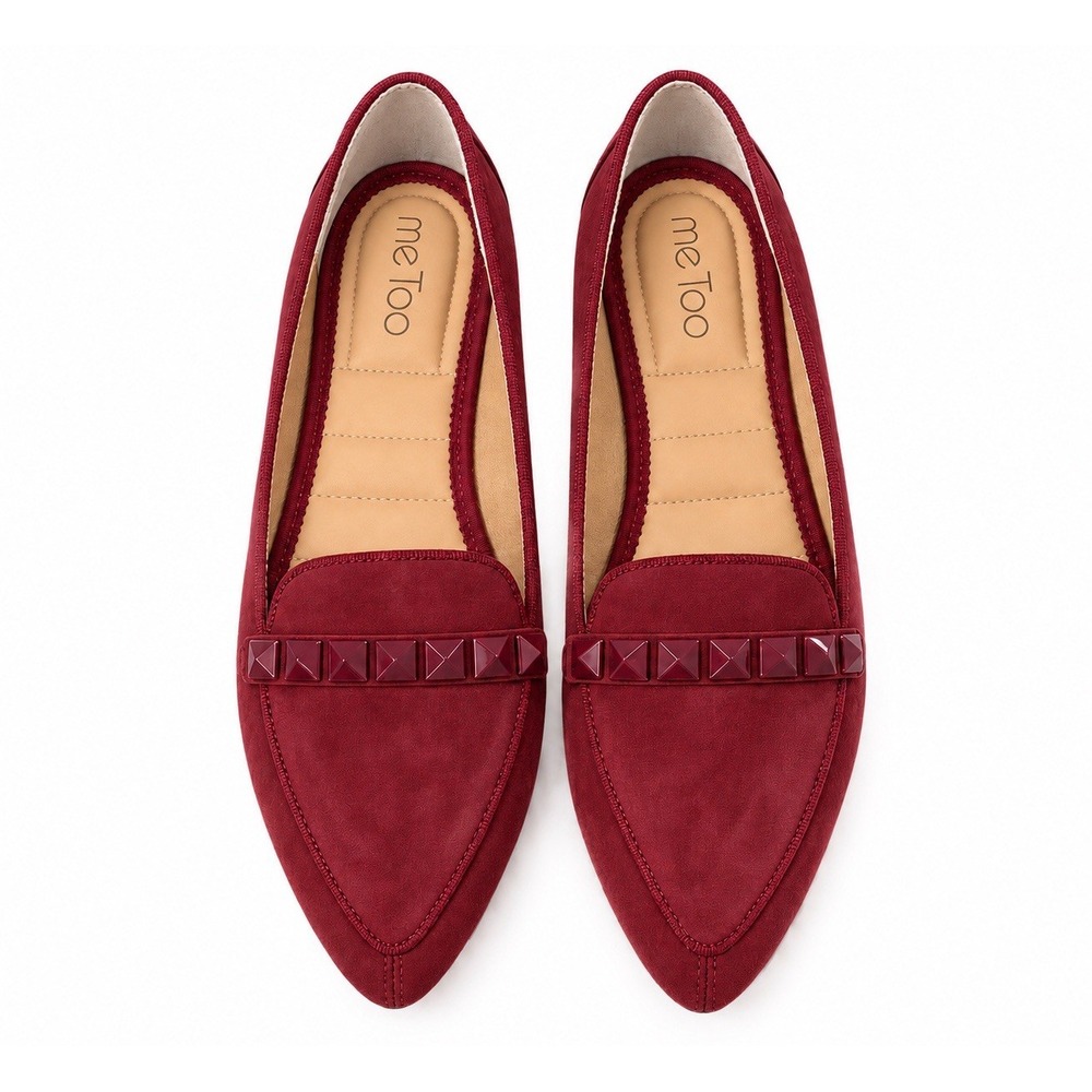 Me Too Abbott Suede Flats Women's 7M Burgundy Wine Studded Loafers New